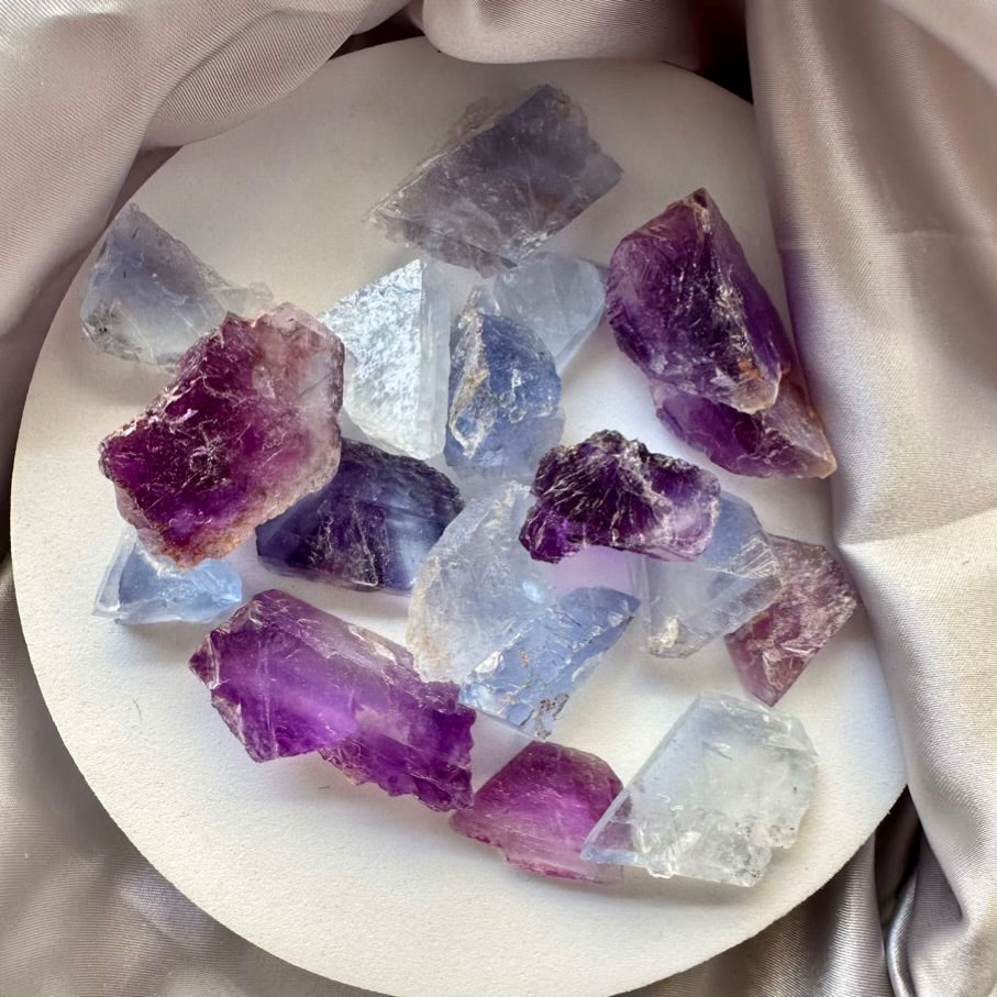 Purple and Blue Fluorite Raw Crystal - 5 pieces set - FairyGardenGlow