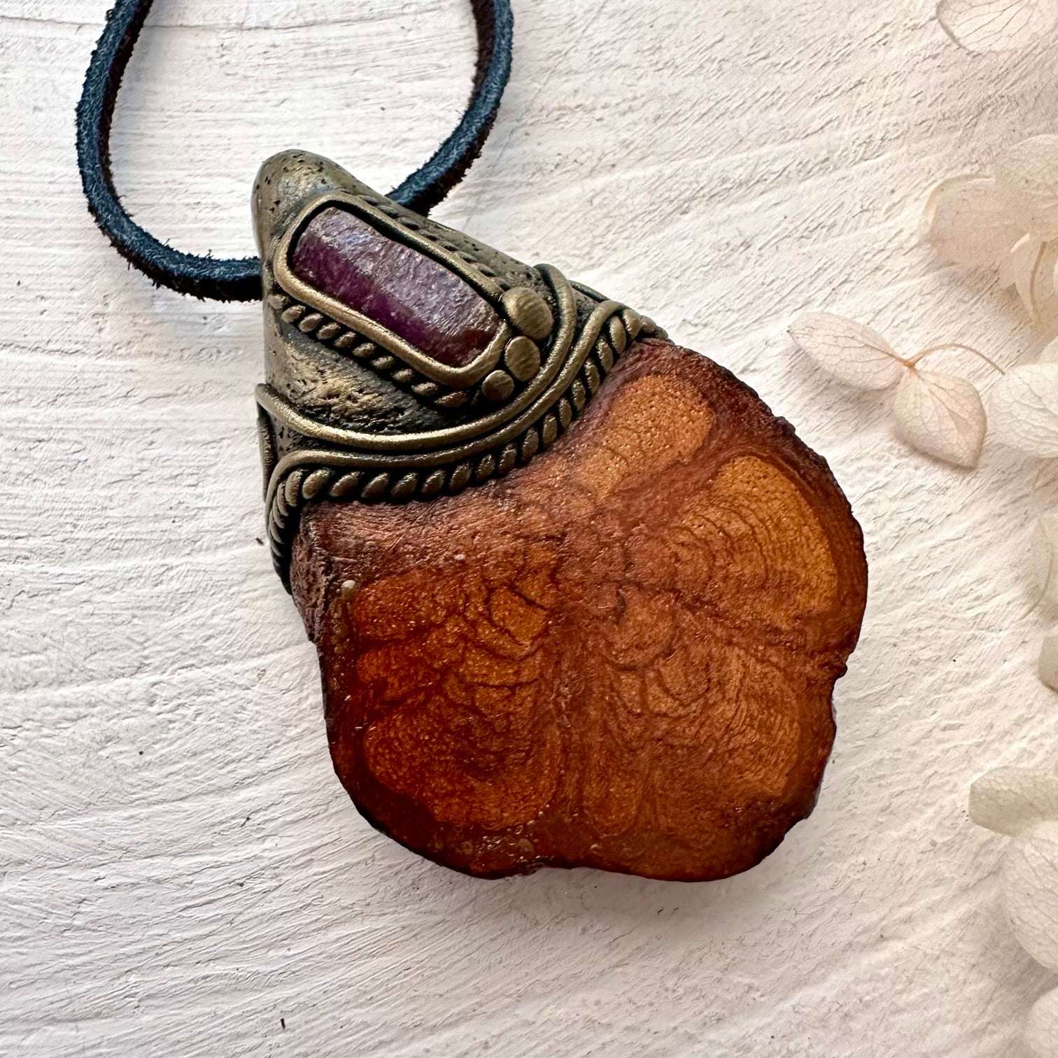 Ayahuasca and Raw Ruby Pendant - FairyGardenGlow