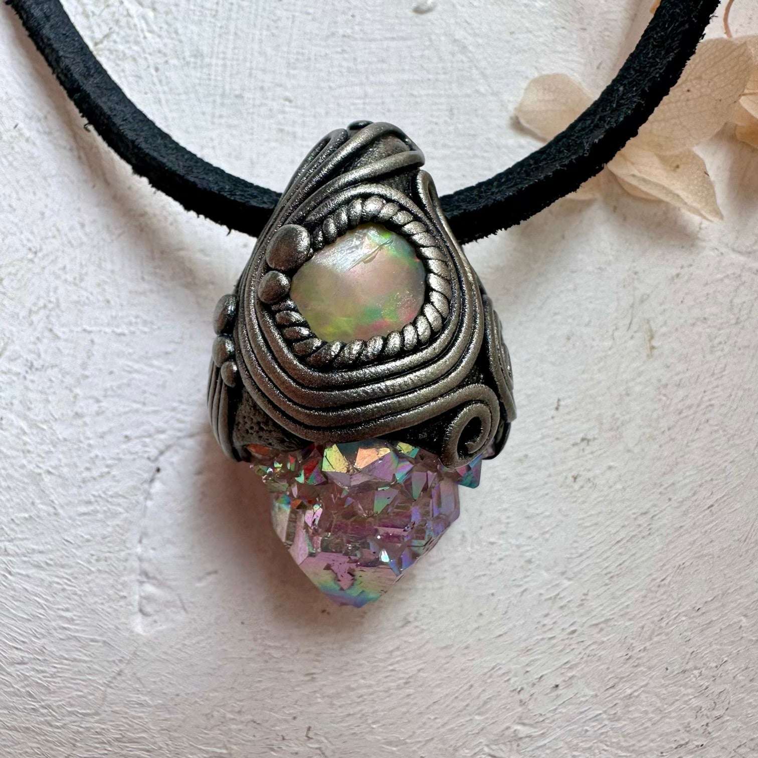 Angel Aura Spirit Quartz and Raw Opal Necklace - FairyGardenGlow