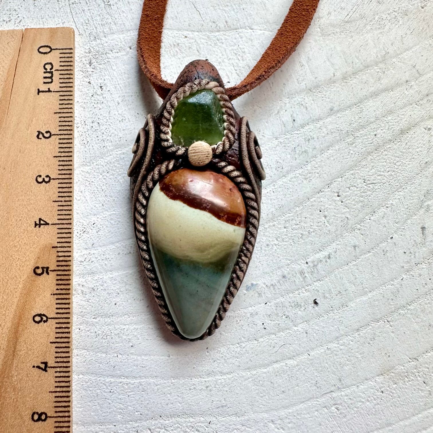 Hippie crystal pendant necklace with Polychrome Jasper and Peridot