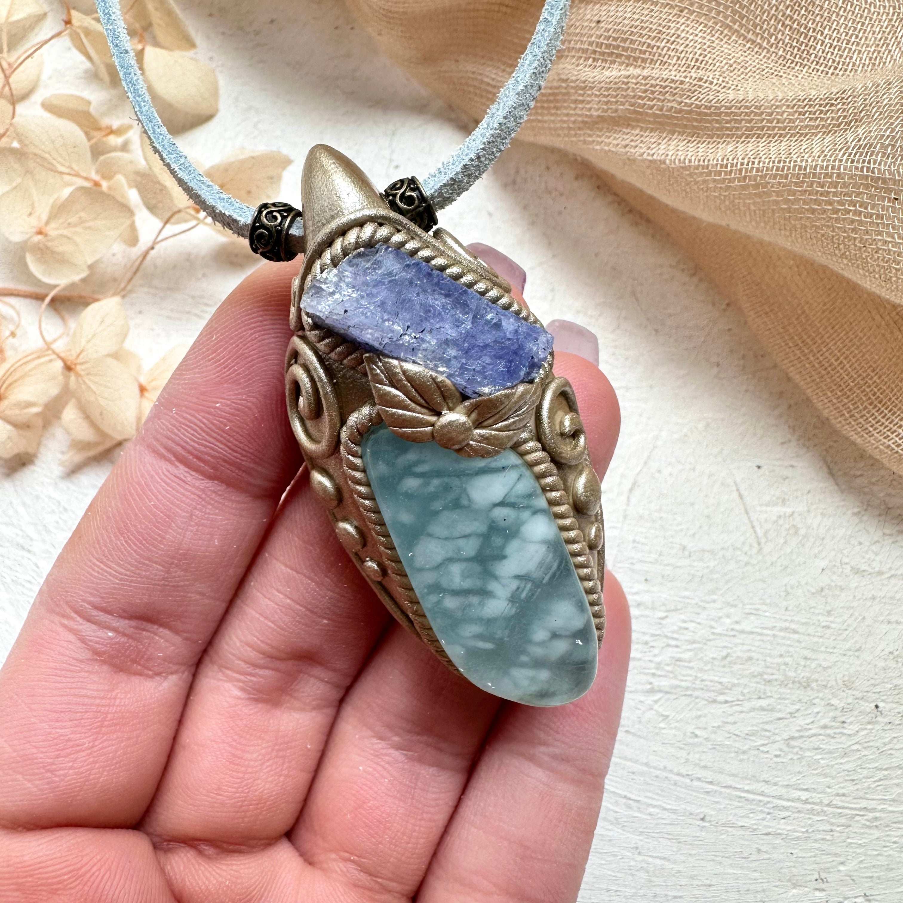 Aquamarine and Tanzanite Necklace - FairyGardenGlow