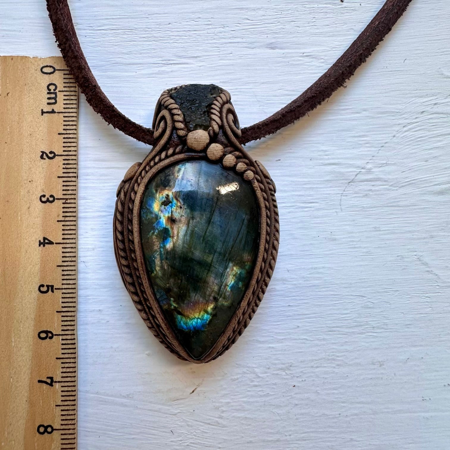 Labradorite and Moldavite Pendant Necklace, Handmade One of a Kind Jewelry - FairyGardenGlow