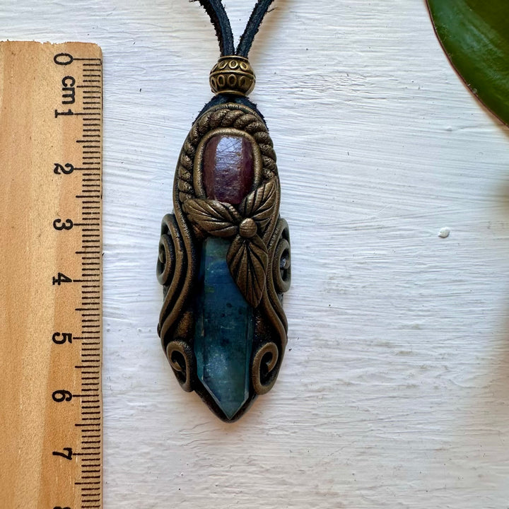 Aqua Aura Quartz and Raw Ruby Necklace - FairyGardenGlow