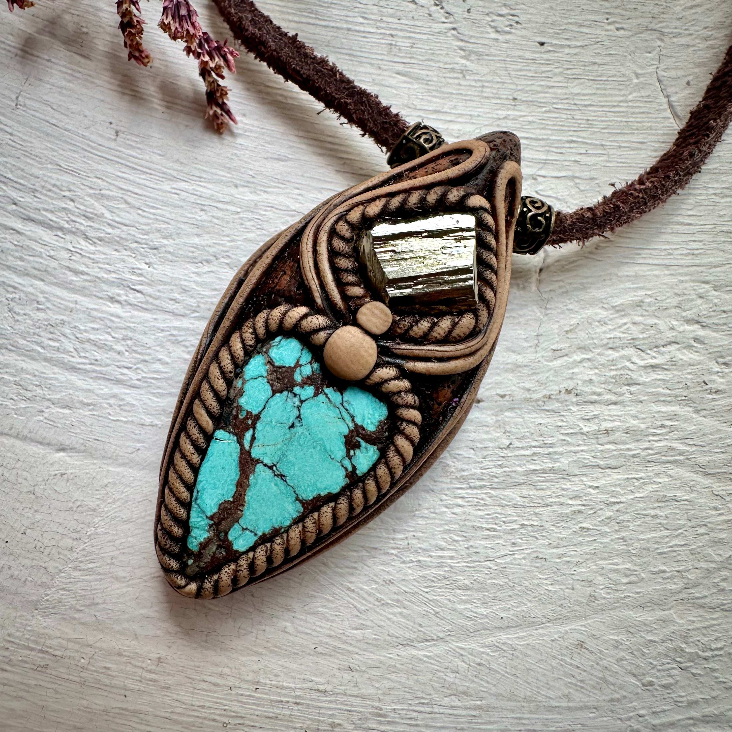 Turquoise and Pyrite Necklace - FairyGardenGlow