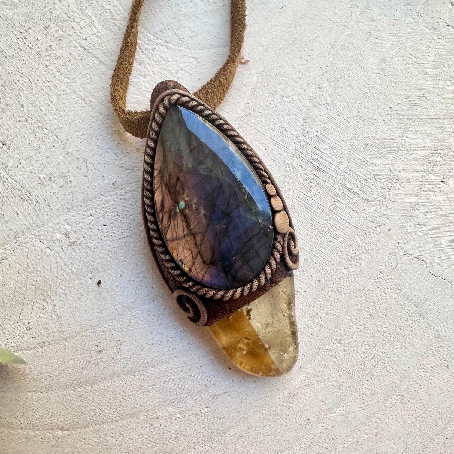 Unisex Citrine and Labradorite Pendant Necklace – Crystal Healing & Transformation Jewelry