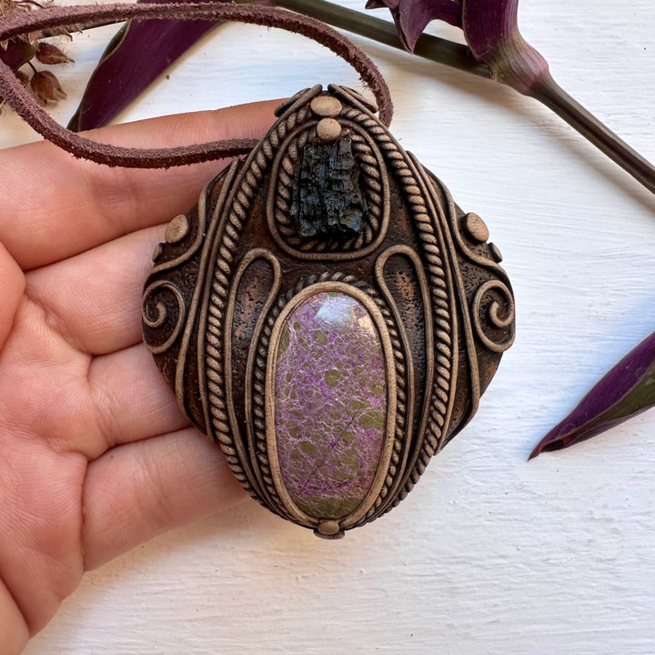Stichtite and Moldavite Necklace - FairyGardenGlow