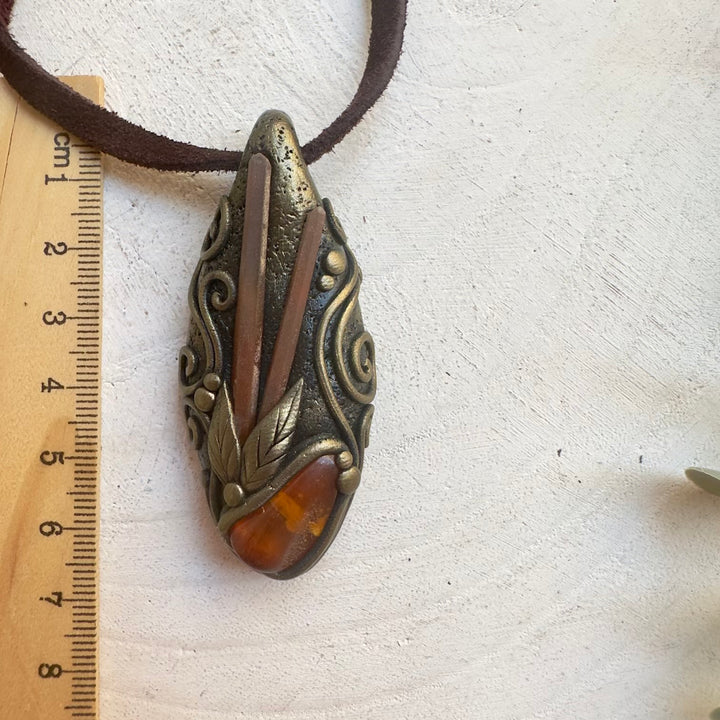 Unique handcrafted Amber and Red Quartz jewelry