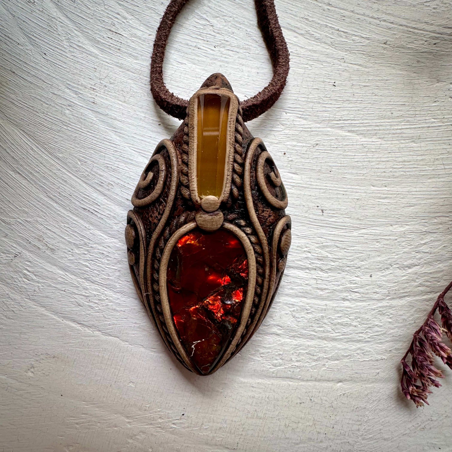 Ammolite and Heliodor Necklace - FairyGardenGlow
