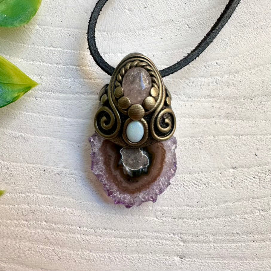 Amethyst Stalactite Australian Opal and Morganite Necklace