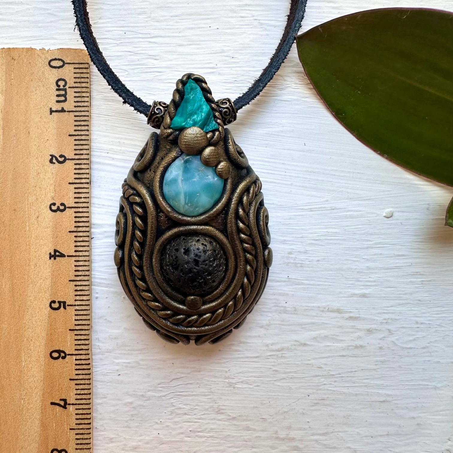 Lava Stone Larimar and Raw Chrysocolla Necklace - FairyGardenGlow