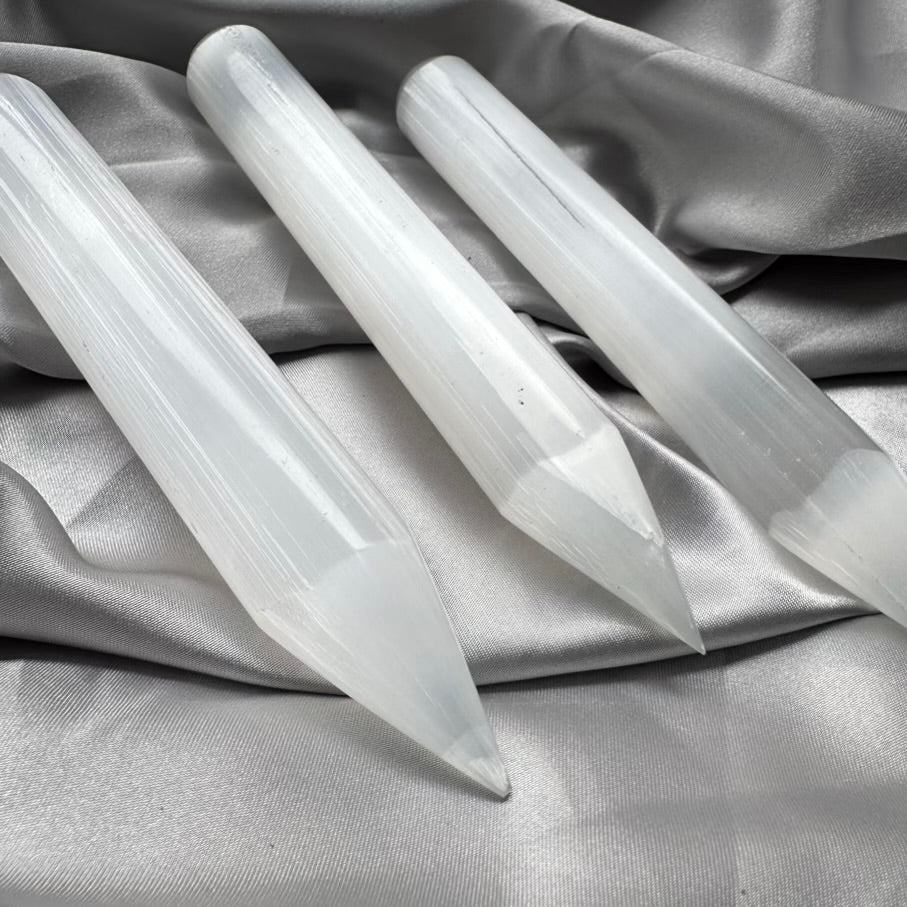 One Smooth Selenite Wand / Point, Energy Healing Crystal - FairyGardenGlow
