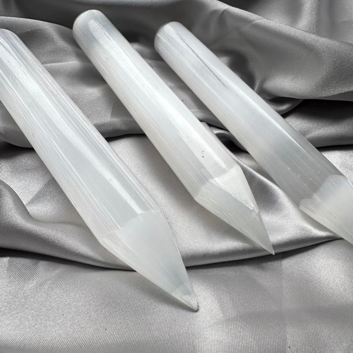 One Smooth Selenite Wand / Point, Energy Healing Crystal - FairyGardenGlow