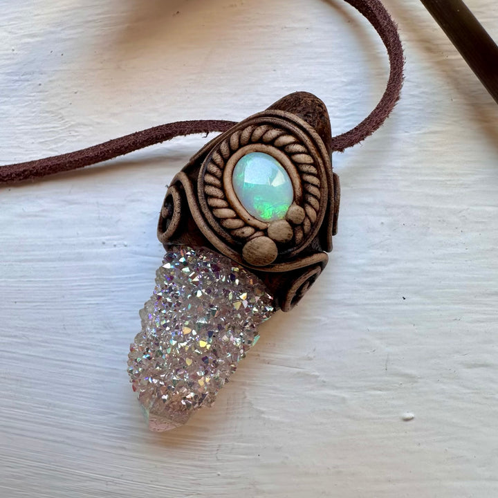 Angel Aura Spirit Quartz and Australian Opal Necklace - FairyGardenGlow