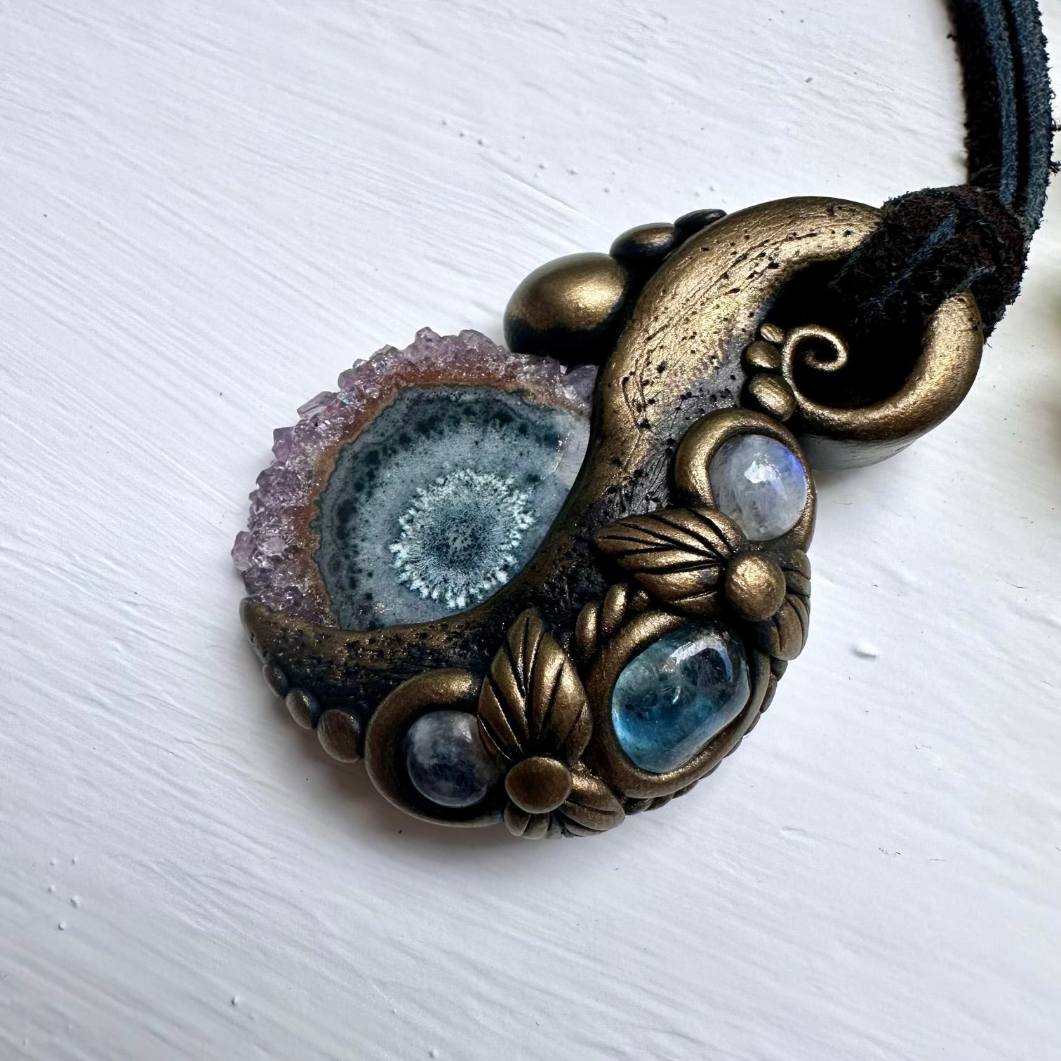 Amethyst Stalactite Aquamarine and Moonstone Necklace - FairyGardenGlow