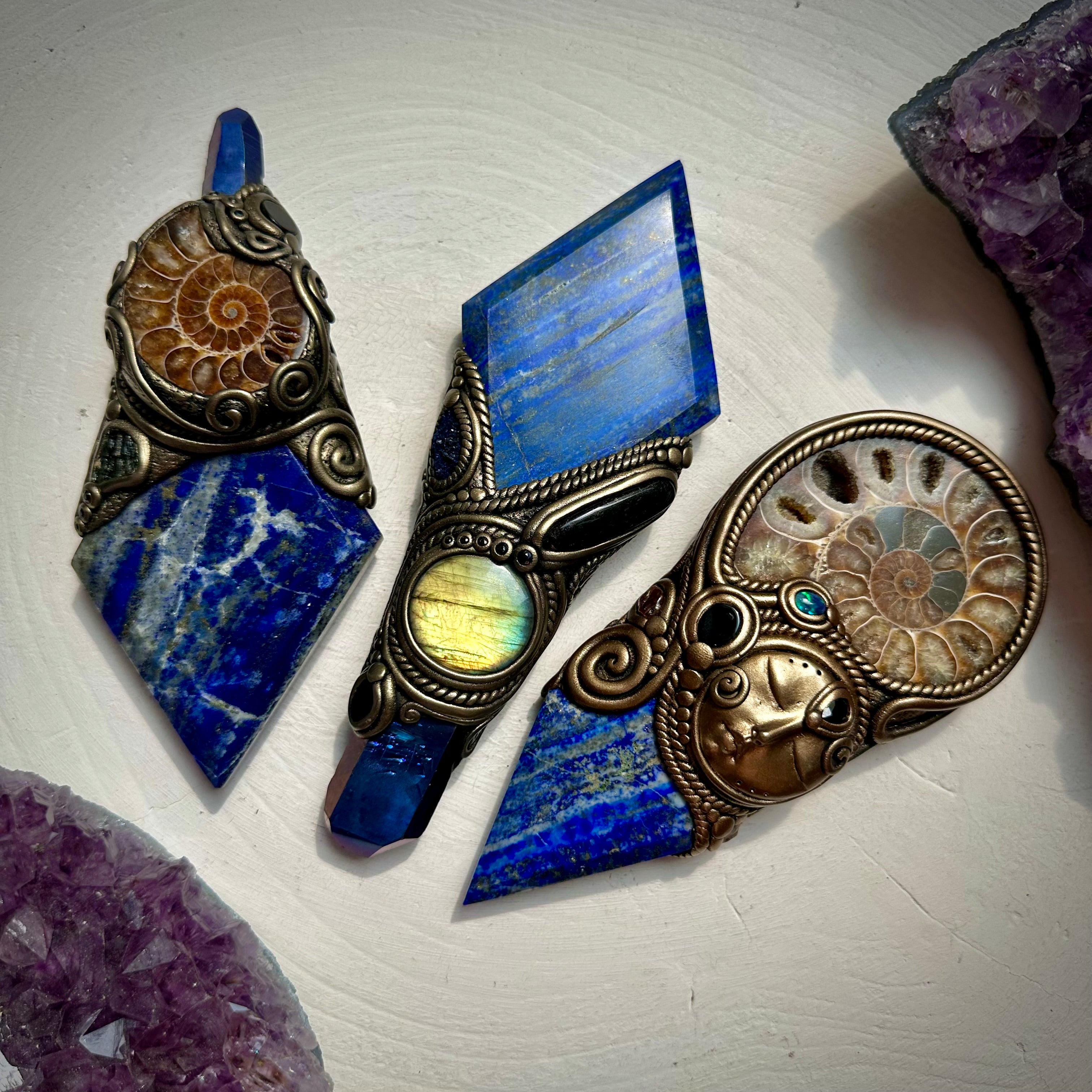 Lapis Lazuli Cobalt Aura Quartz Labradorite Black Tourmaline Azurite Black Onyx and Blue Sapphire Wand - FairyGardenGlow