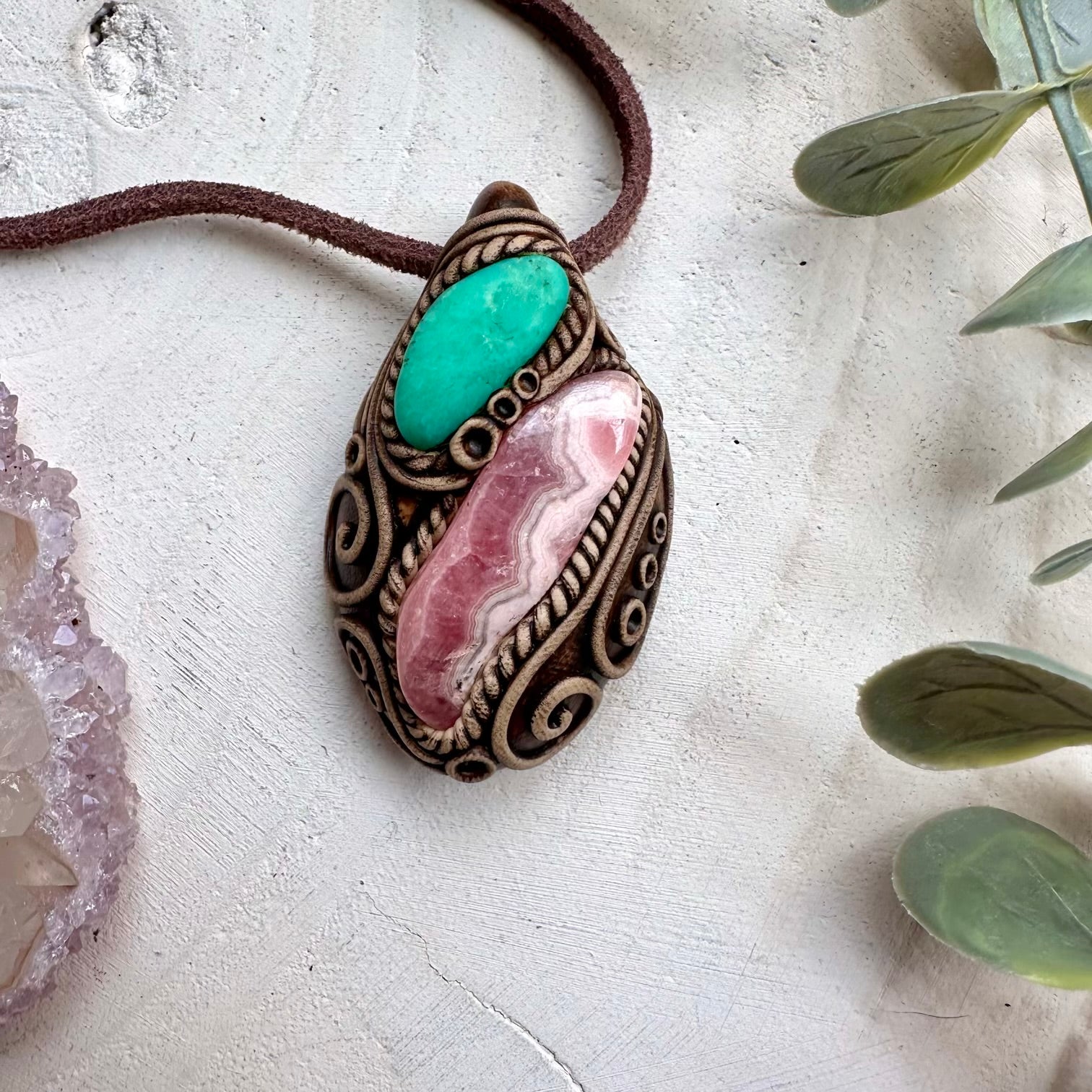 Handmade rhodochrosite and chrysoprase gemstone necklace