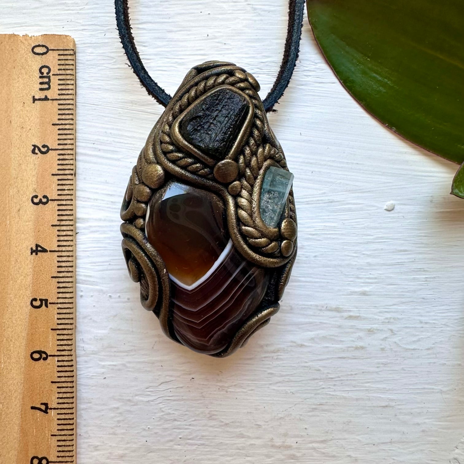 Botswana Agate Aquamarine and Moldavite Necklace, Handmade Crystal Jewelry - FairyGardenGlow