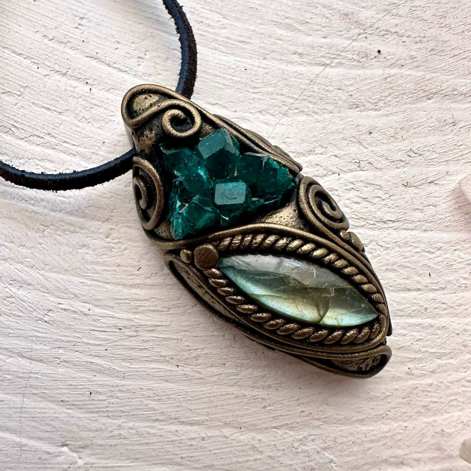Dioptase and Labradorite Pendant Necklace - FairyGardenGlow