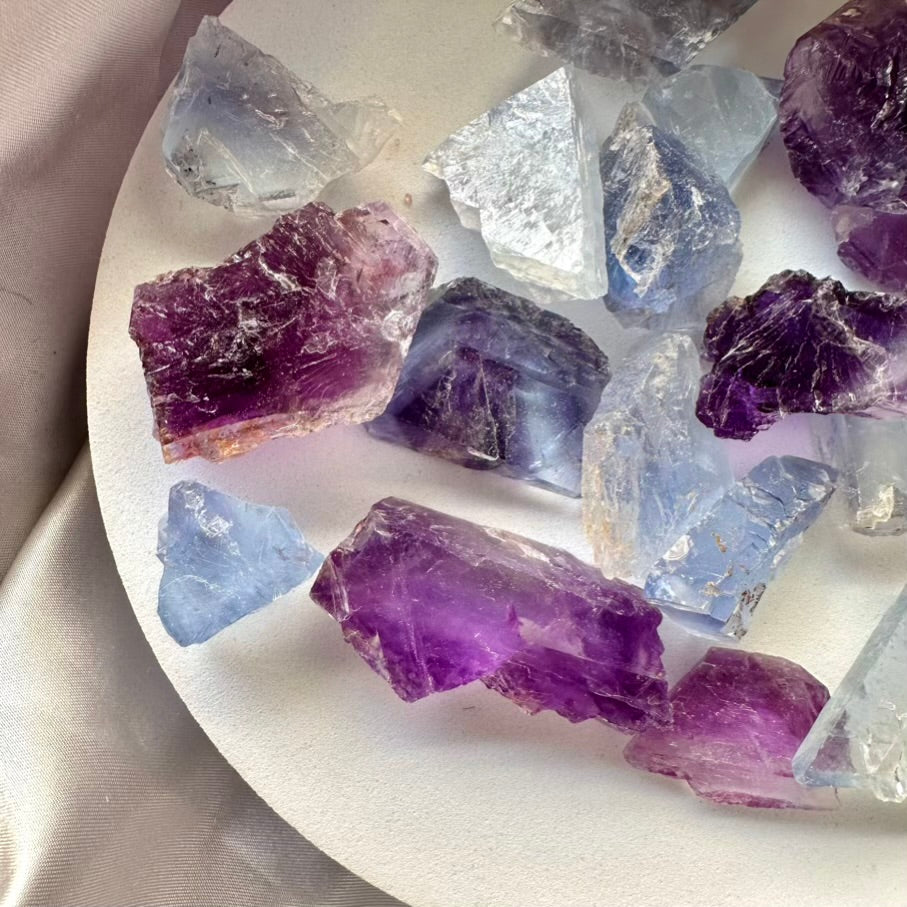 Purple and Blue Fluorite Raw Crystal - 5 pieces set - FairyGardenGlow