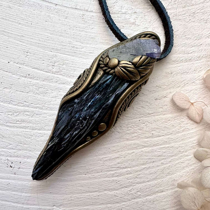Vivianite and Tanzanite Pendant - FairyGardenGlow