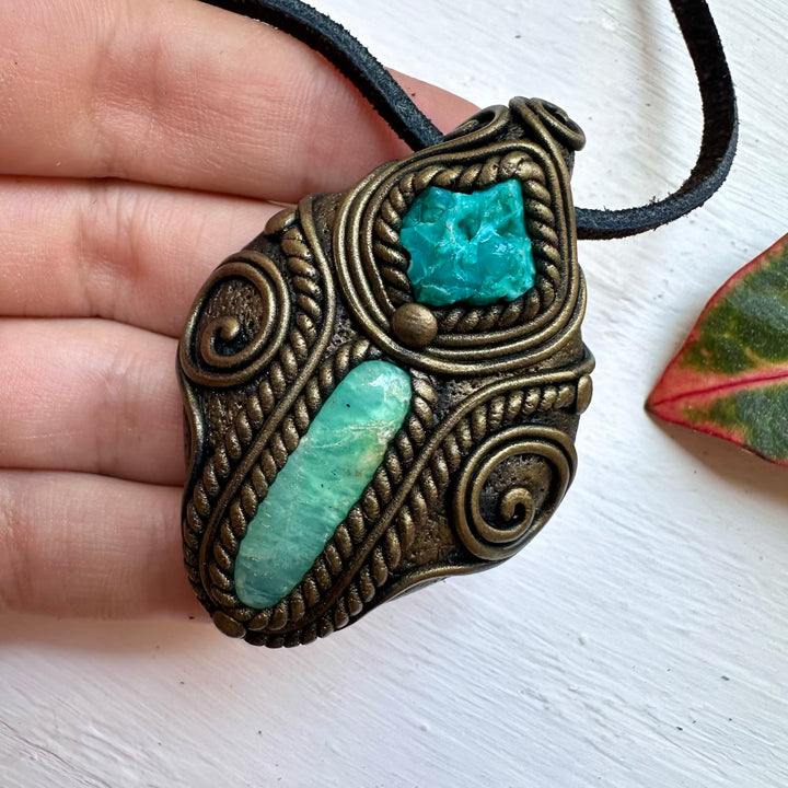 Chrysoprase and Raw Chrysocolla Necklace - FairyGardenGlow