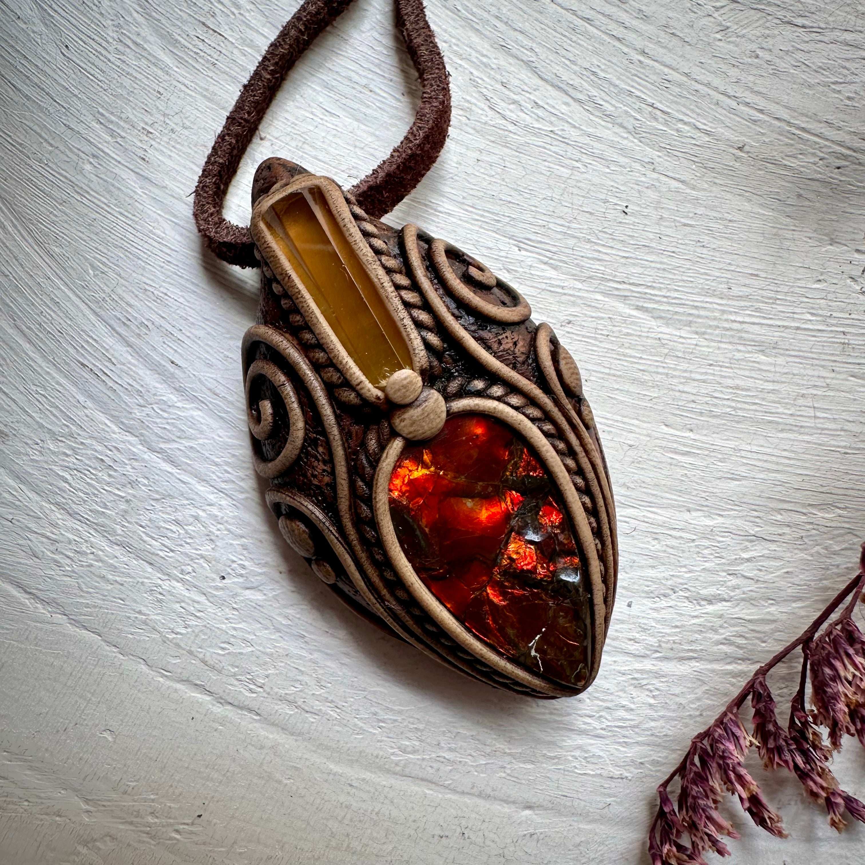 Ammolite and Heliodor Necklace - FairyGardenGlow