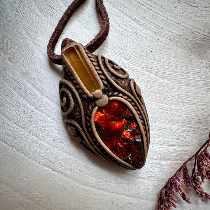 Ammolite and Heliodor Necklace - FairyGardenGlow