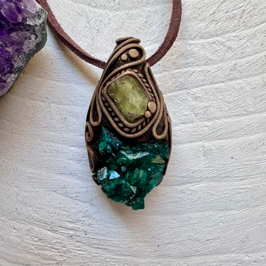 Dioptase and Green Apatite Pendant Necklace