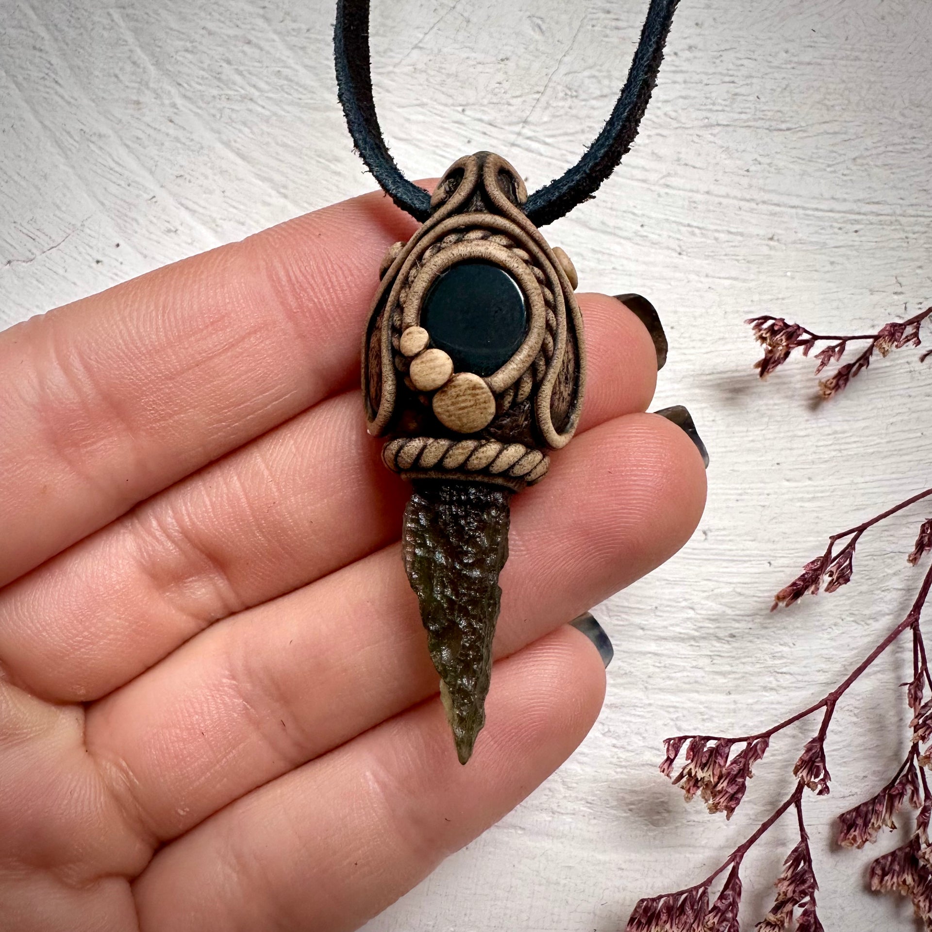 Moldavite and Black Onyx Necklace - FairyGardenGlow