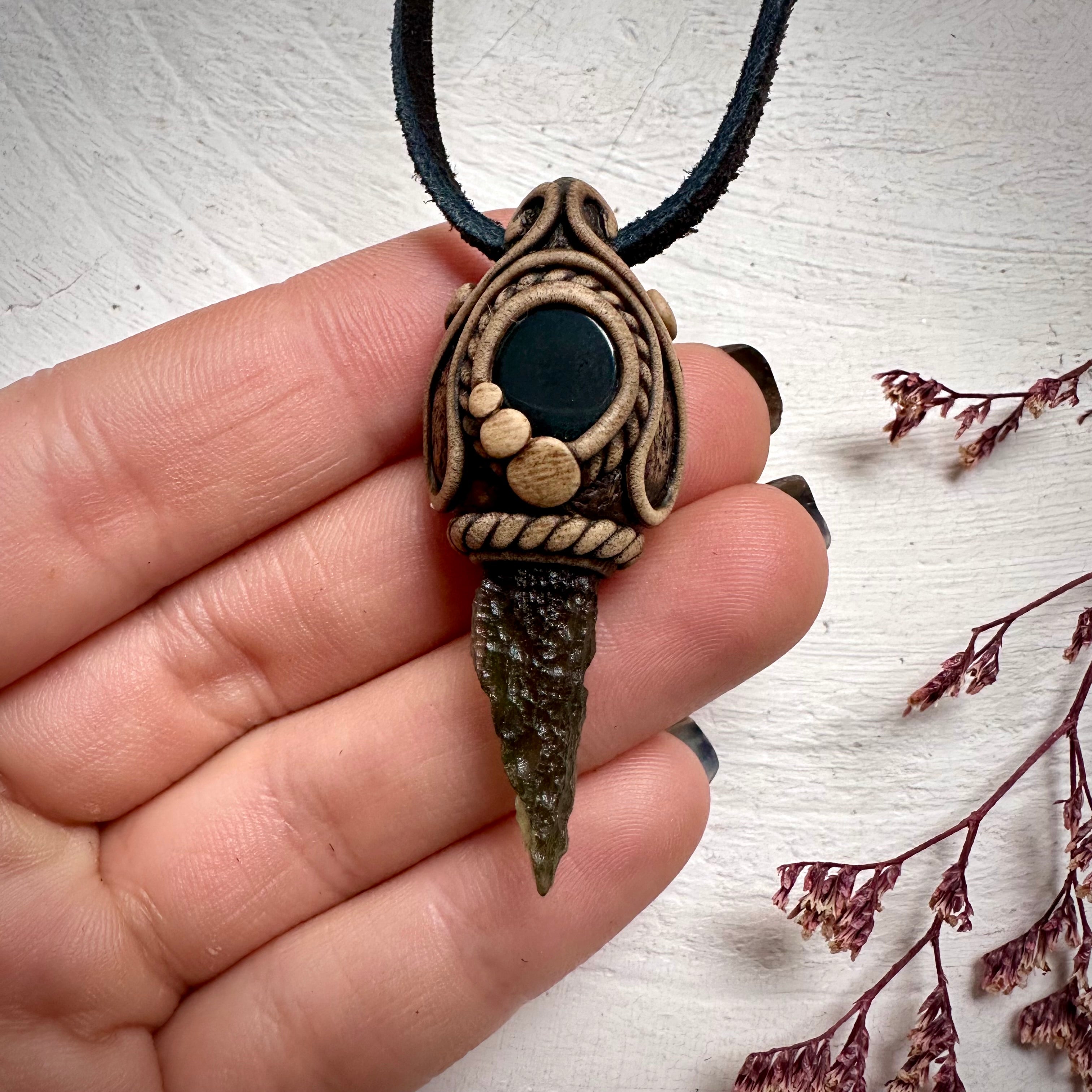 Moldavite and Black Onyx Necklace - FairyGardenGlow