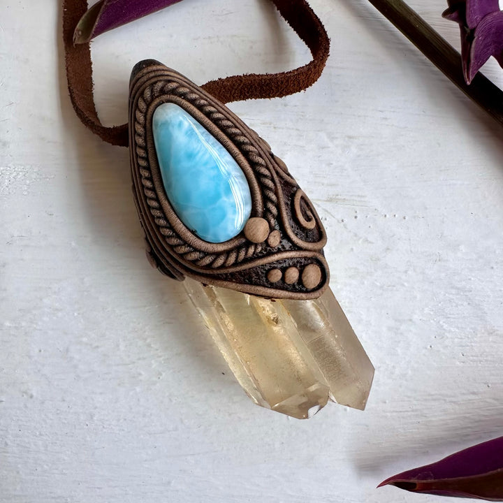 Citrine and Larimar Pendant - FairyGardenGlow