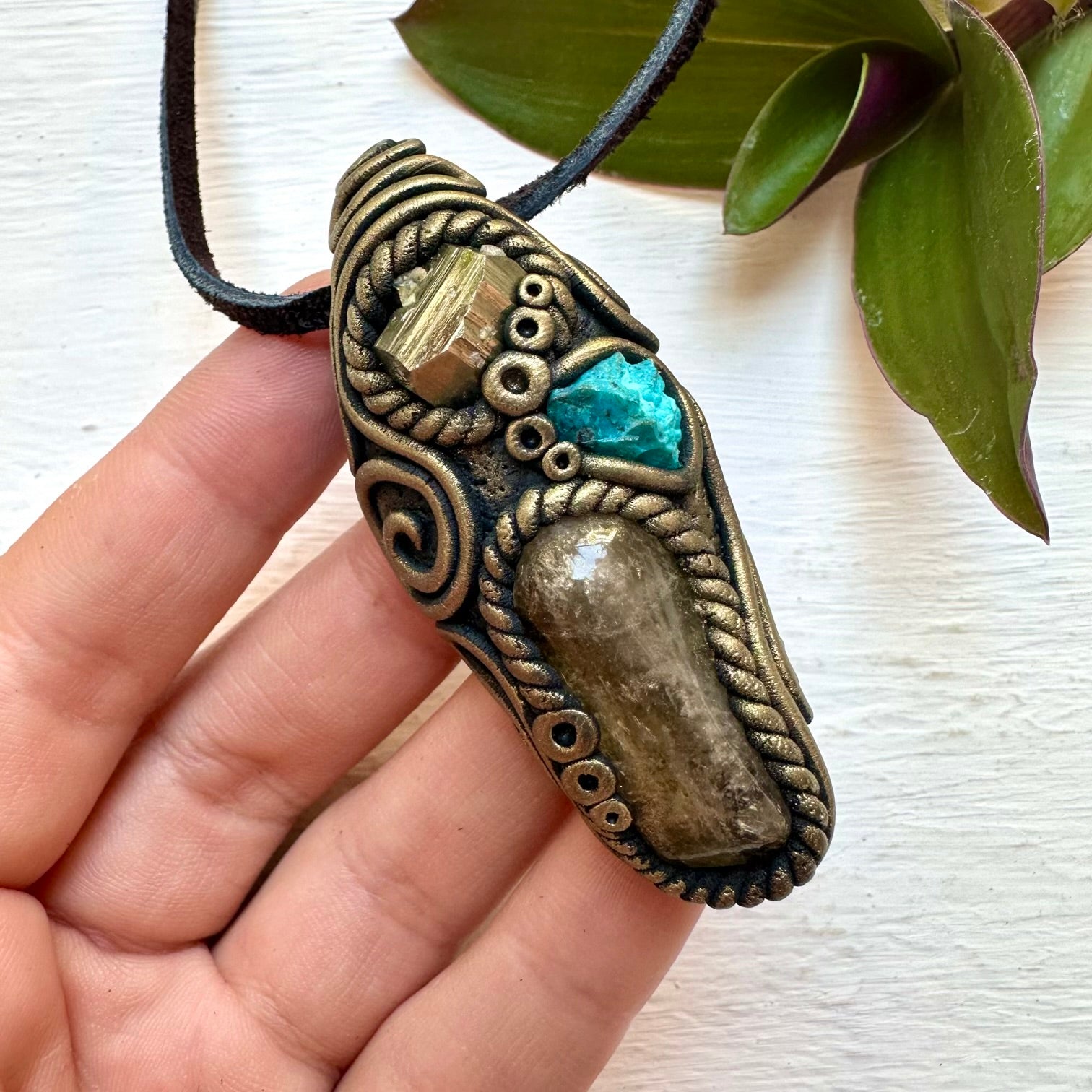 Citrine Chrysocolla and Pyrite Necklace, Gemstone Jewelry - FairyGardenGlow
