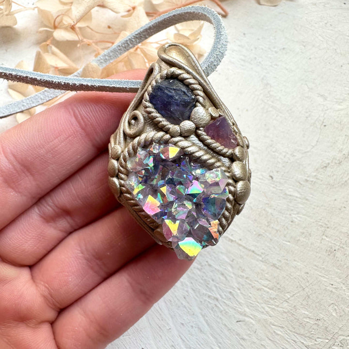 Angel Aura Amethyst Tanzanite and Spinel Pendant - FairyGardenGlow