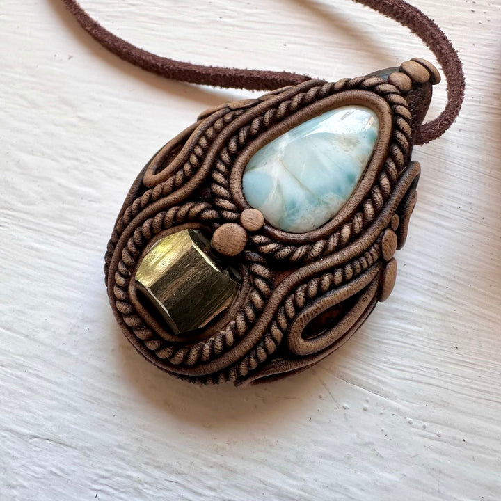 Larimar and Pyrite Necklace - FairyGardenGlow