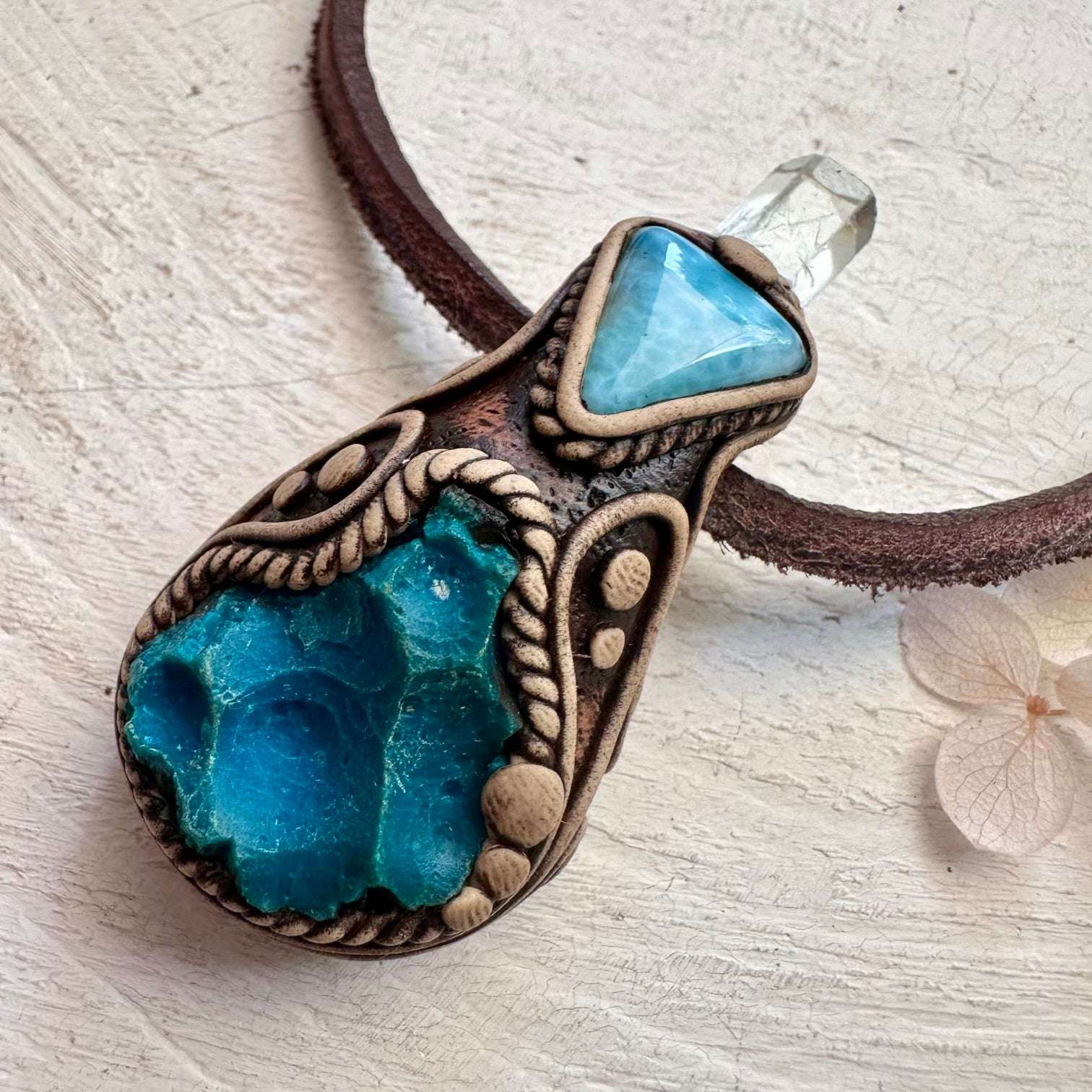 Chrysocolla Larimar and Aquamarine Necklace - FairyGardenGlow