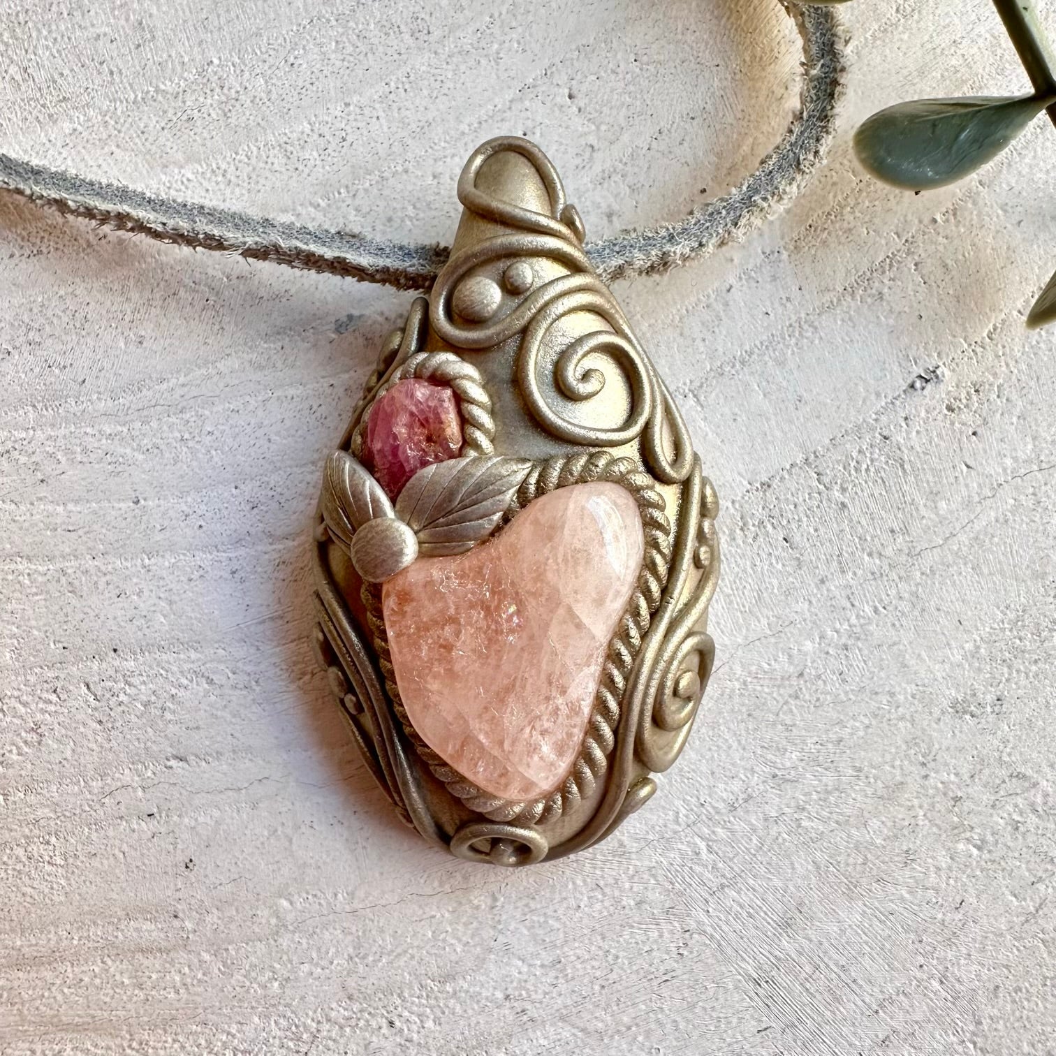 Morganite and Raw Spinel Necklace