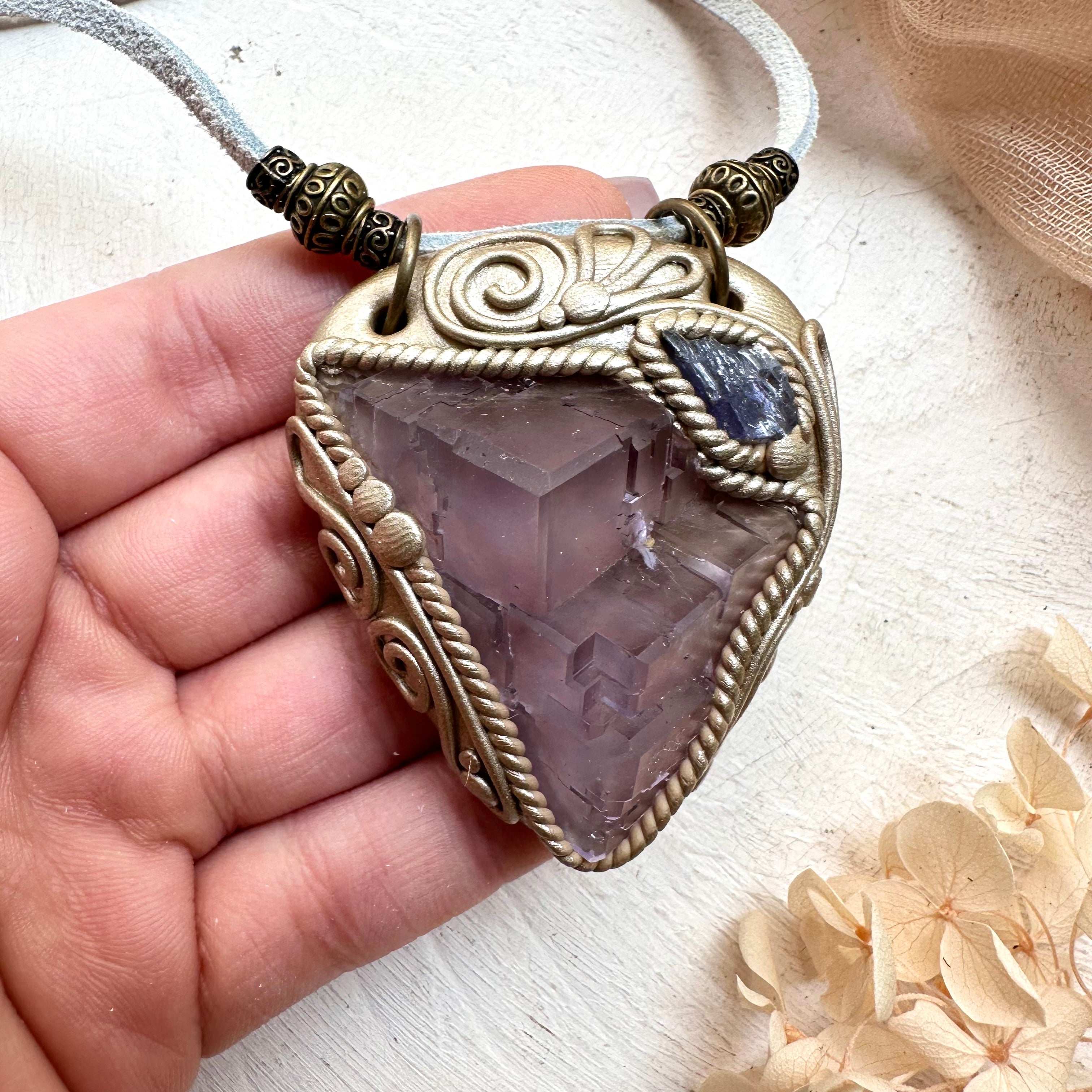 Cubic Purple Fluorite and Tanzanite Necklace - FairyGardenGlow