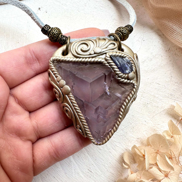 Cubic Purple Fluorite and Tanzanite Necklace - FairyGardenGlow
