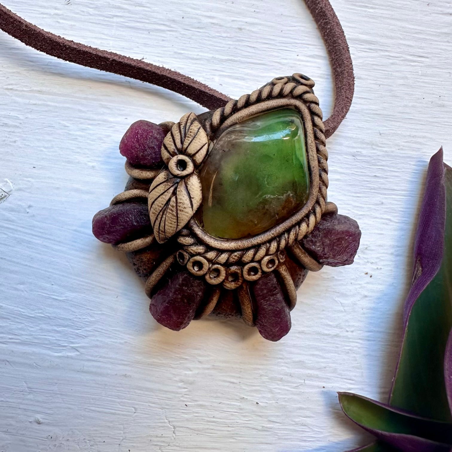 Raw Ruby and Chrysoprase Necklace - FairyGardenGlow