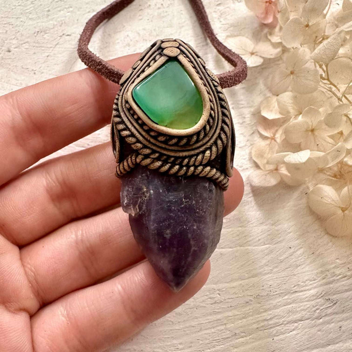 Amethyst and Chrysoprase Necklace - FairyGardenGlow