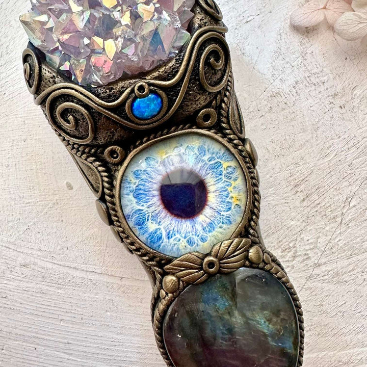 Angel Aura Amethyst Cluster Purple Labradorite and Australian Opal Eye Wand / Pendant - FairyGardenGlow