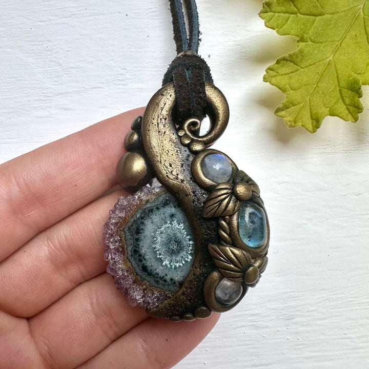 Amethyst Stalactite Aquamarine and Moonstone Necklace - FairyGardenGlow