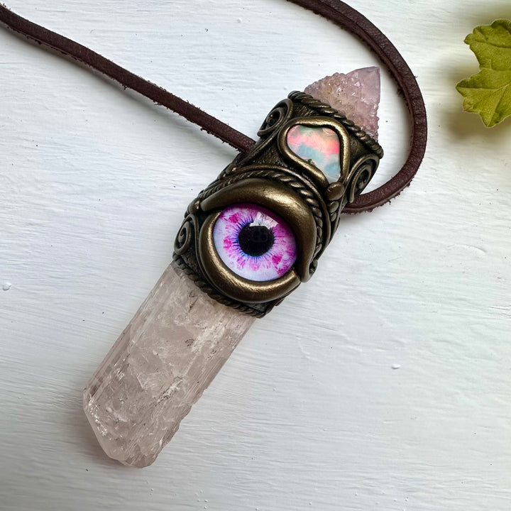 Danburite Spirit Quartz Raw Opal Eye Wand / Pendant - FairyGardenGlow