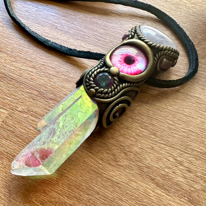 Angel Aura Quartz Rose Quartz Ruby and Mystic Topaz Eye Healing Crystal Talisman - FairyGardenGlow