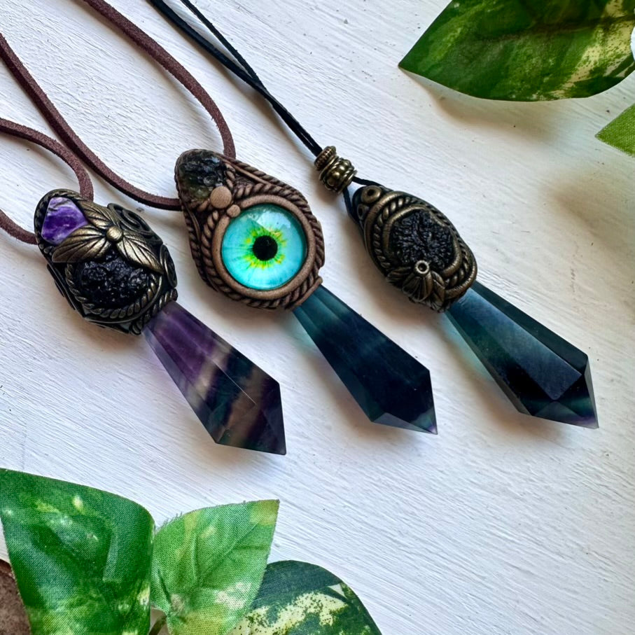 Rainbow Fluorite Moldavite and Charoite Healing Crystal Talisman - FairyGardenGlow