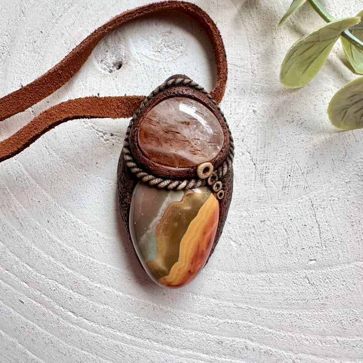 Natural gemstone jewelry featuring Polychrome Jasper and Hematite Quartz in an artisan design.