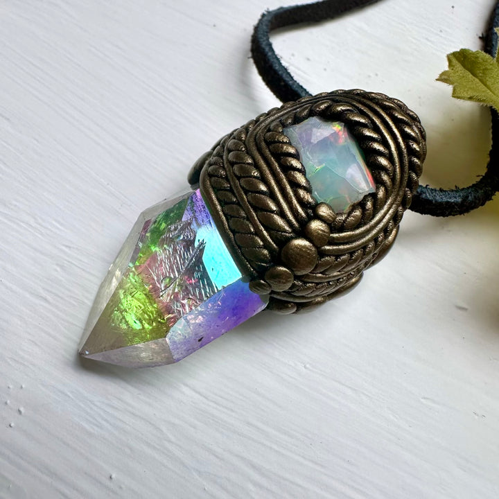 Angel Aura Quartz and Raw Opal Necklace - FairyGardenGlow
