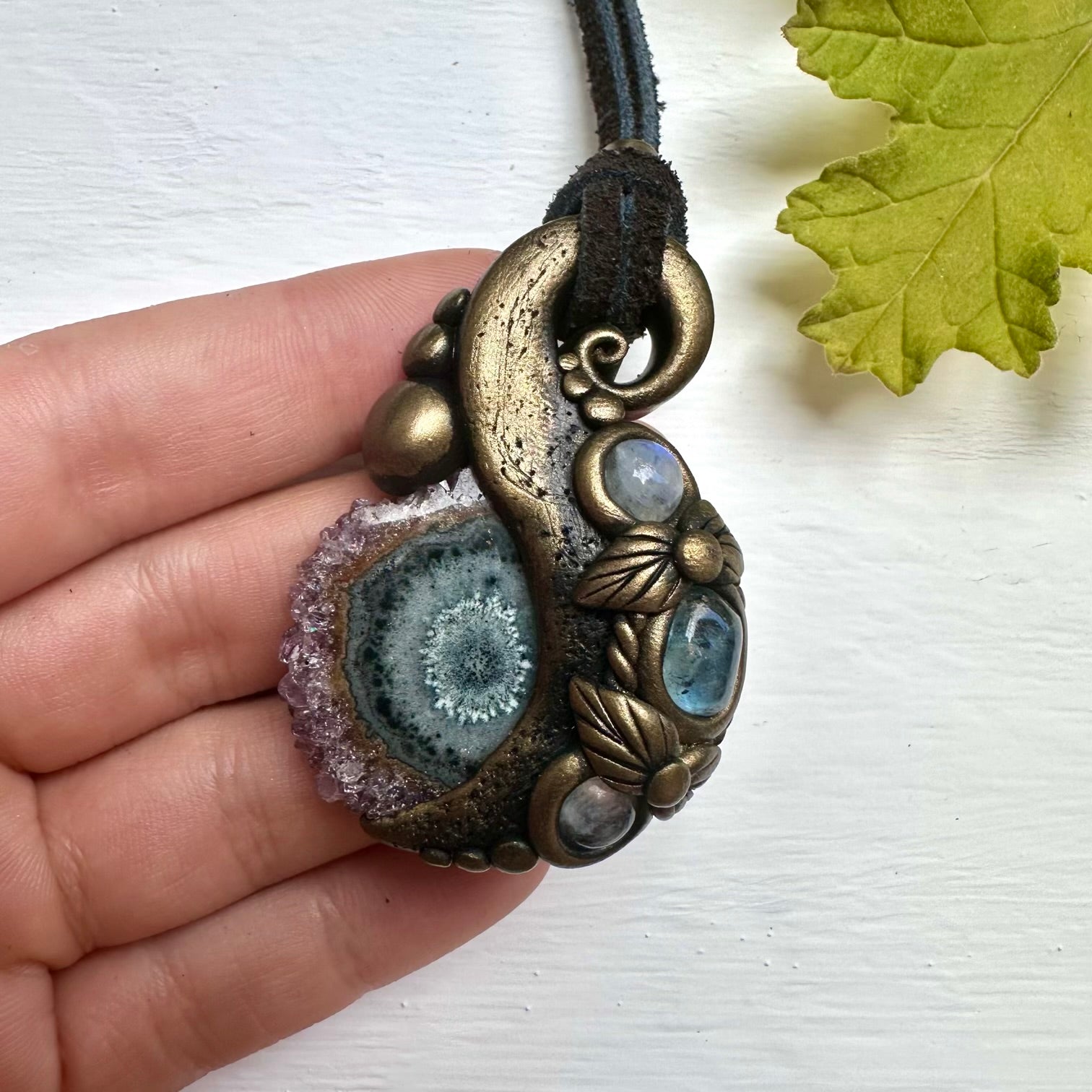 Amethyst Stalactite Aquamarine and Moonstone Necklace - FairyGardenGlow