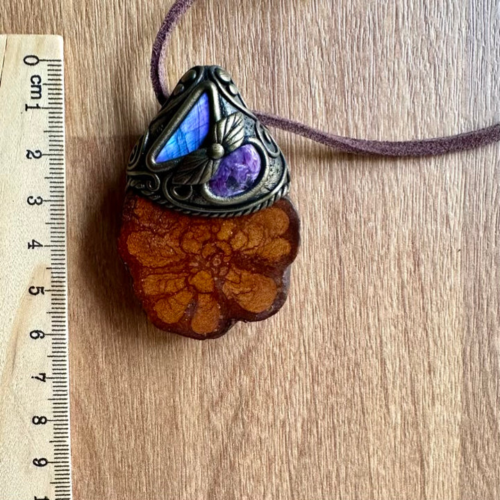 Ayahuasca Vine Labradorite and Charoite Pendant Necklace - FairyGardenGlow
