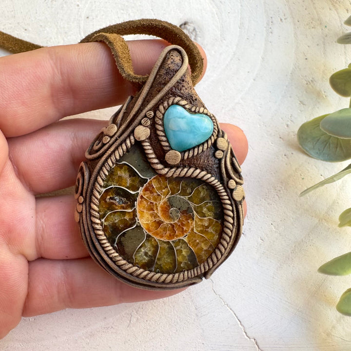 Unique handcrafted fossil jewelry with crystal accents
